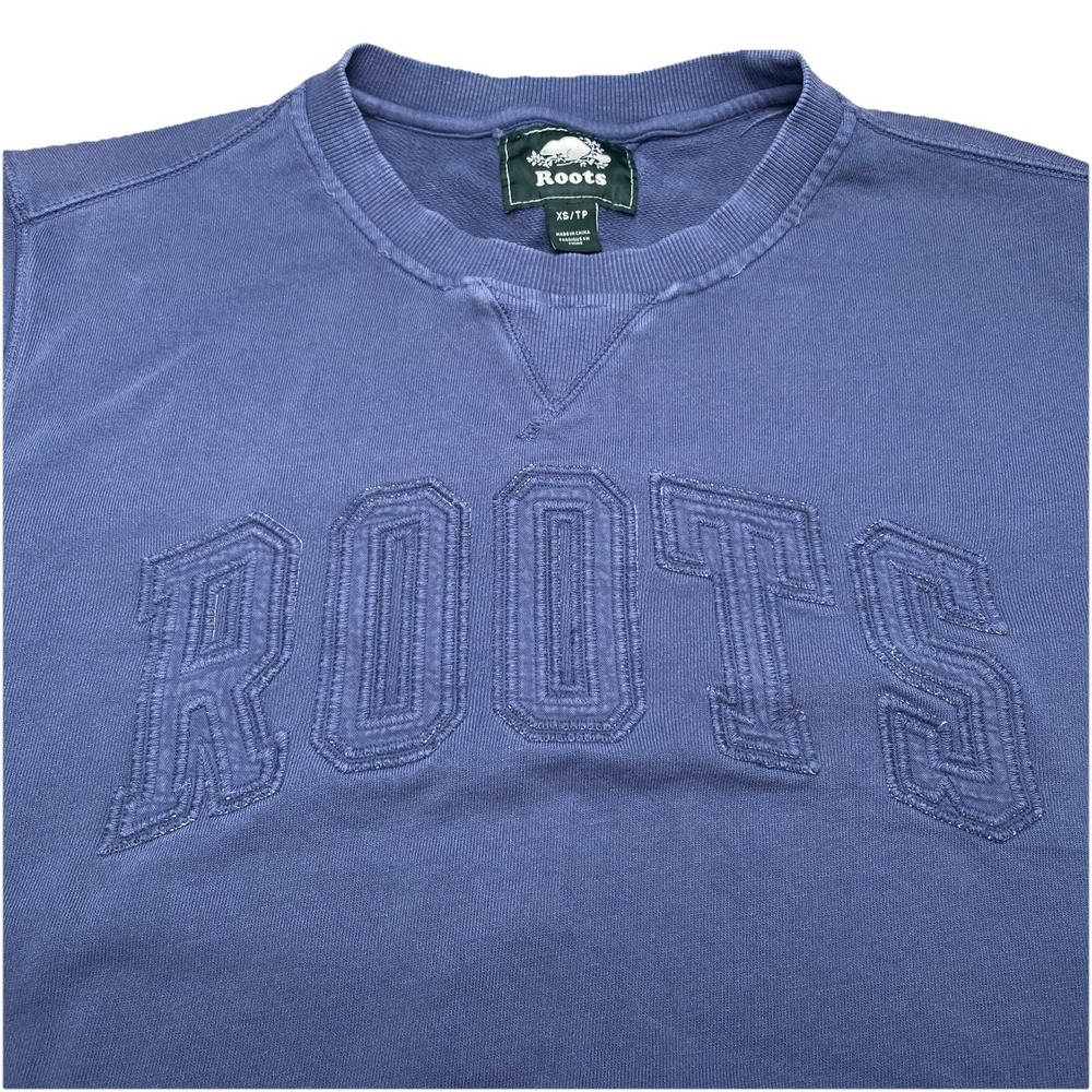 ROOTS CANADA Jumper Sweater XS Crew Neck Spellout Midweight Blue Normcore
